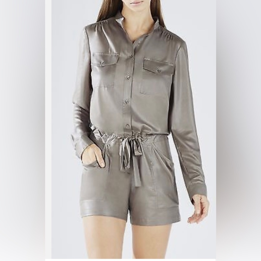BCBG Maxazria Minna Romper in Spanish Moss| Button down| Sz Small